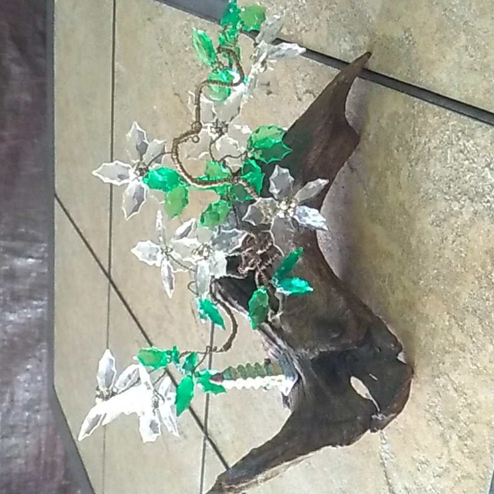 Vintage Handmade Wire Art Tree on Driftwood